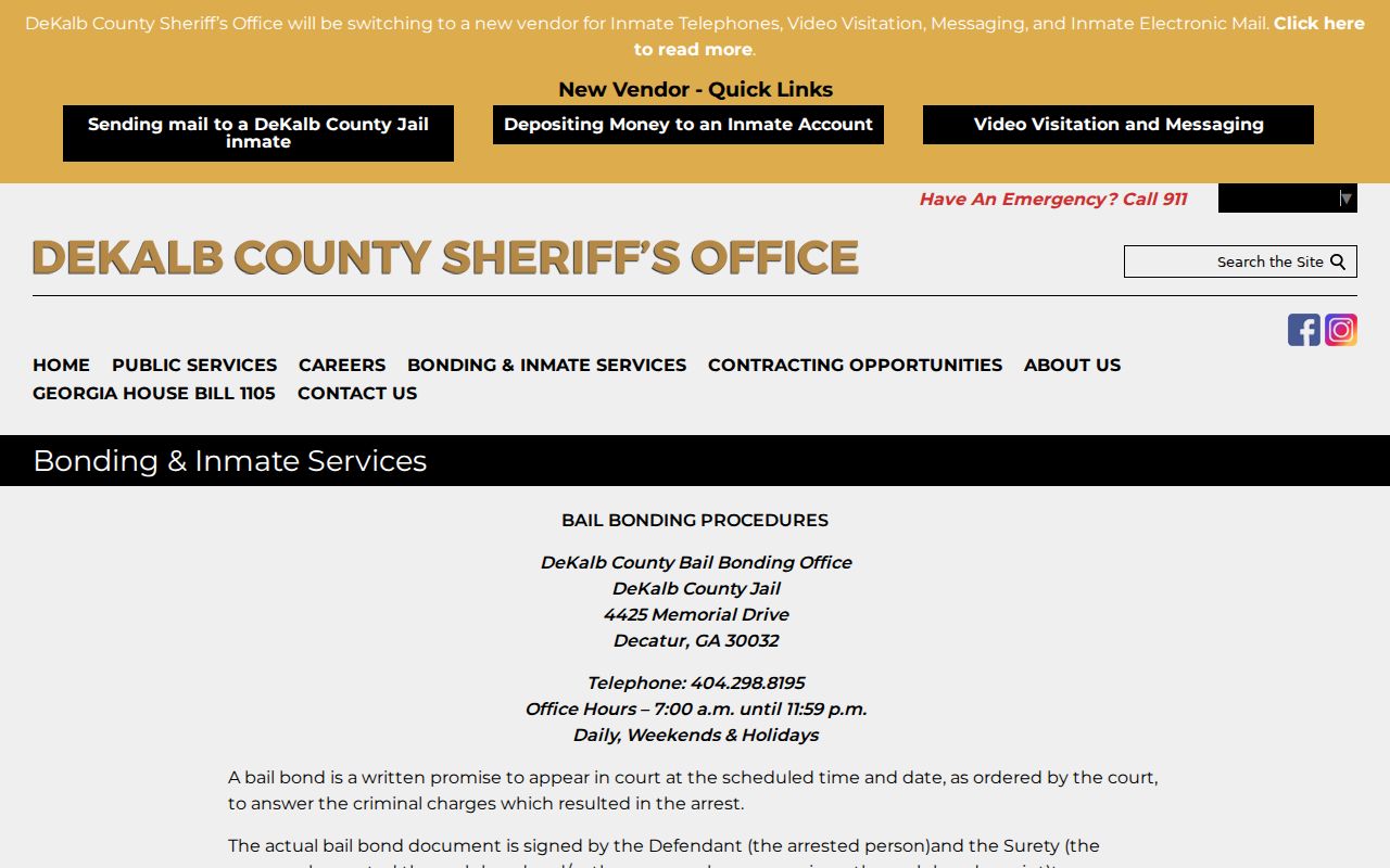 DeKalb Sheriff bonding office procedures and hours