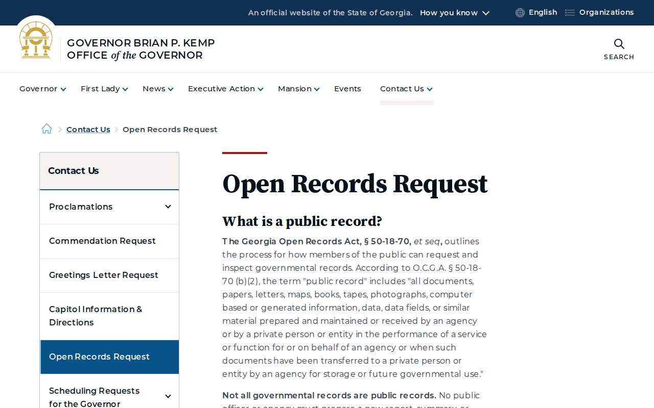 Georgia Open Records Act information for a DeKalb traffic warrant record request
