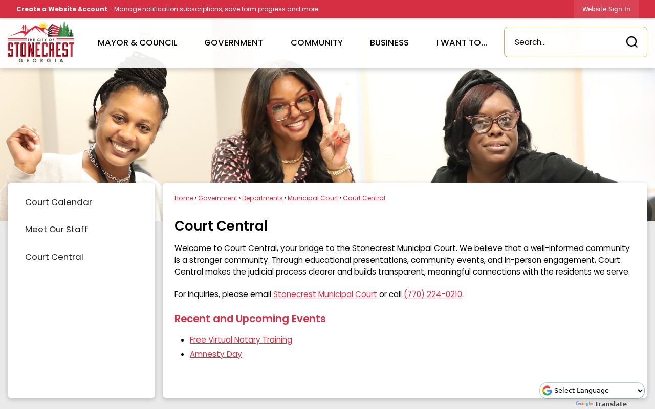 Stonecrest Court Central page with current amnesty program signal