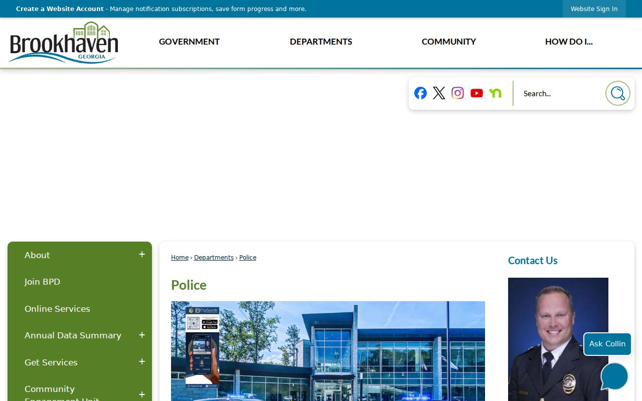 Brookhaven Police Public Safety Building and contact page