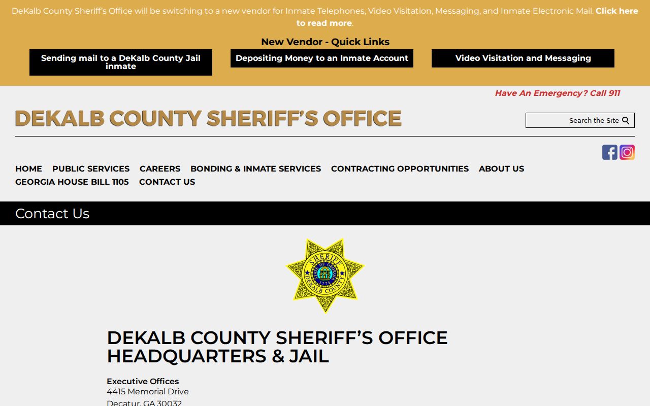 DeKalb Sheriff headquarters and warrant unit contact page
