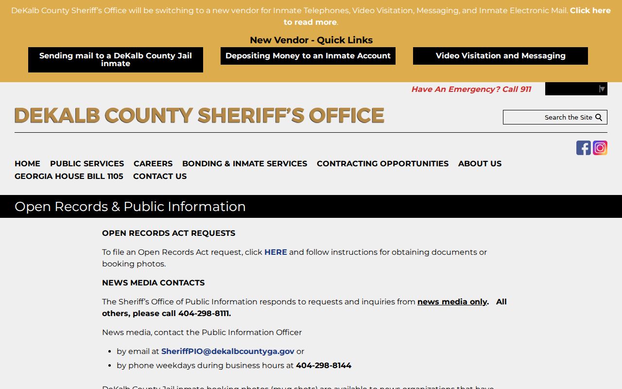 DeKalb Sheriff Open Records page for warrant record requests